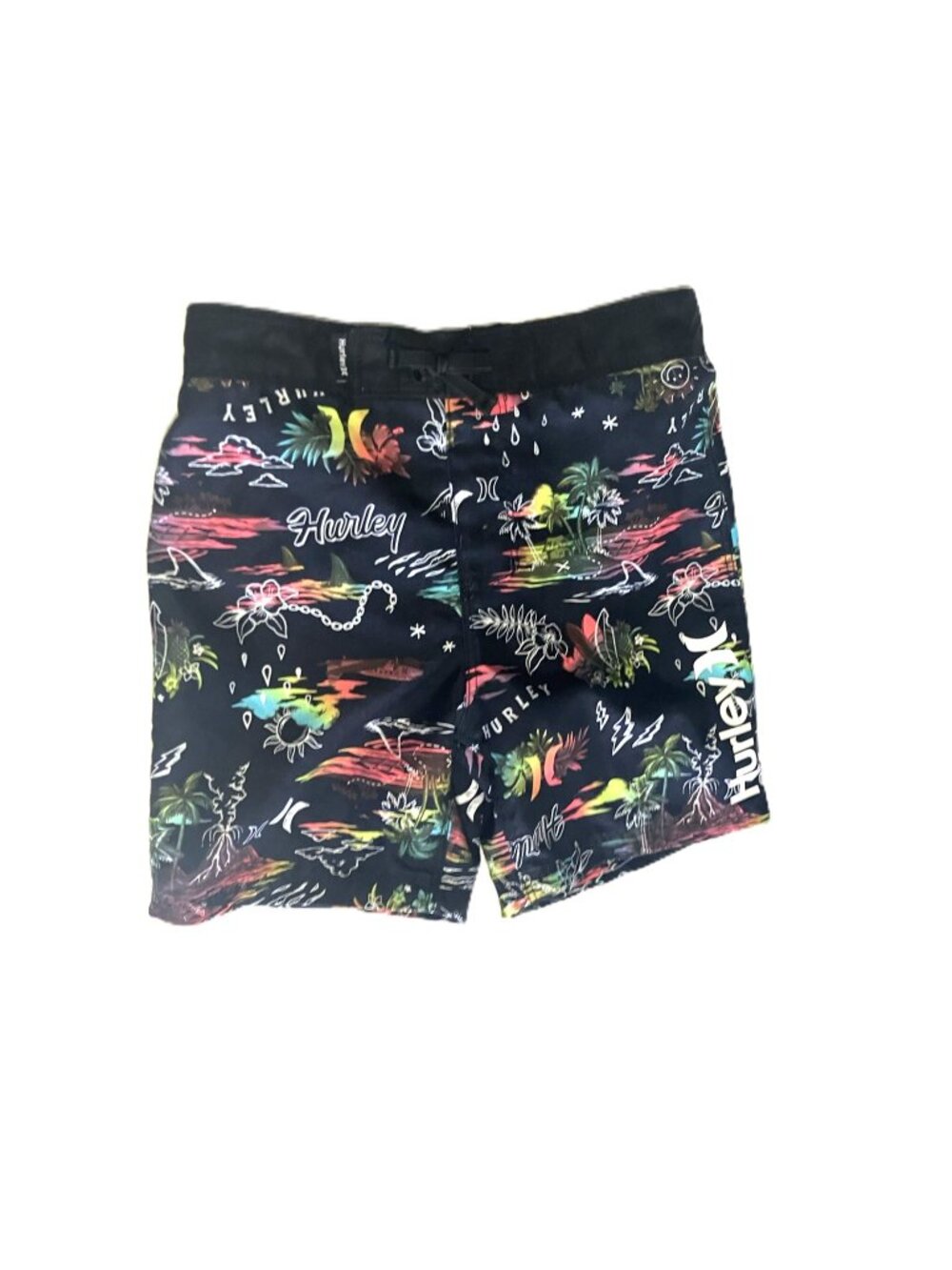 Hurley Boys Board Shorts Size 4T Black Tropical Print Lined Swim Trunks